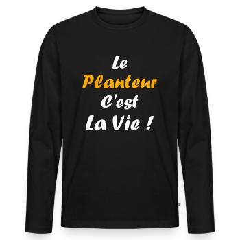 Humour punch planteur - T-shirt manches longues Premium bio Homme - noir - Devant - Nico (187cm)