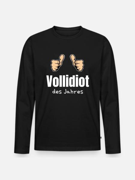 Vollidiot des Jahres Trottel Dulli Geschenk Daumen - Männer Premium Bio Langarmshirt - Schwarz