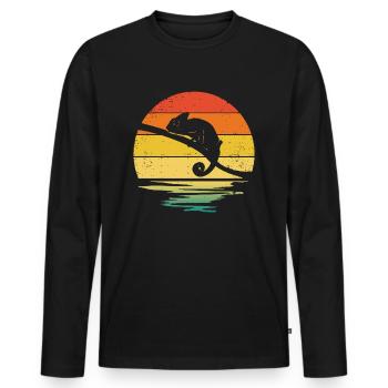 Chameleon Retro Graphic - Men's Premium Organic Long Sleeve Shirt - black - Front - Nico (187cm)