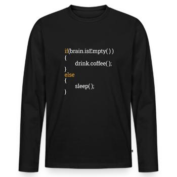 Programmierer Informatik Student Müde Kaffee C++ - Männer Premium Bio Langarmshirt - Schwarz - Vorne - Nico (187cm)