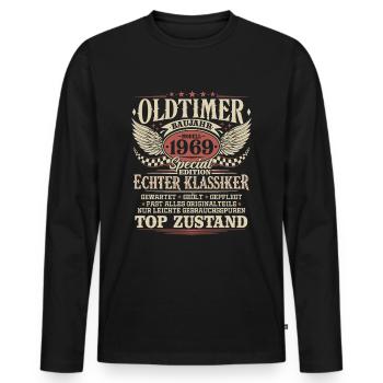 Oldtimer Baujahr 1969 Jahrgang Geburtstag Geschenk - Männer Premium Bio Langarmshirt - Schwarz - Vorne - Nico (187cm)
