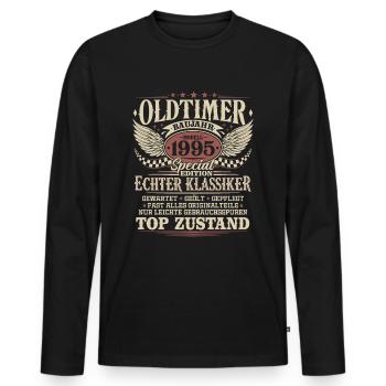 Oldtimer Baujahr 1995 Jahrgang Geburtstag Geschenk - Männer Premium Bio Langarmshirt - Schwarz - Vorne - Nico (187cm)