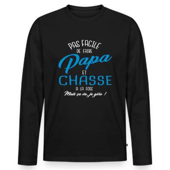 Papa et chasse - T-shirt manches longues Premium bio Homme - noir - Devant - Nico (187cm)