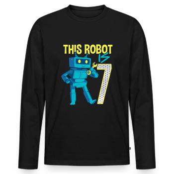 7ème anniversaire d’un petit robot de 7 ans - T-shirt manches longues Premium bio Homme - noir - Devant - Nico (187cm)