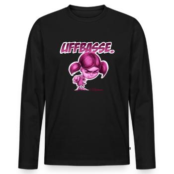 Cartoon "Uffbasse" - Männer Premium Bio Langarmshirt - Schwarz - Vorne - Nico (187cm)