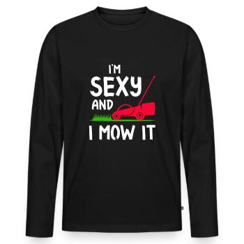 Sexy Gärtner Gärtnerin mähen Geschenk Rasenmäher - Männer Premium Bio Langarmshirt - Schwarz - Vorne - Nico (187cm)