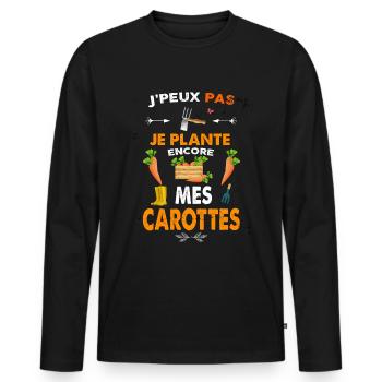 Jardinier, jardinière jardin et carotte - T-shirt manches longues Premium bio Homme - noir - Devant - Nico (187cm)