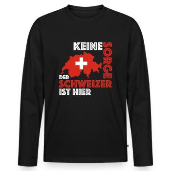 Keine Sorge der Schweizer ist hier | Sprichwort - Männer Premium Bio Langarmshirt - Schwarz - Vorne - Nico (187cm)