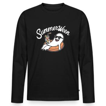 Summerween Geist - Männer Premium Bio Langarmshirt - Schwarz - Vorne - Nico (187cm)