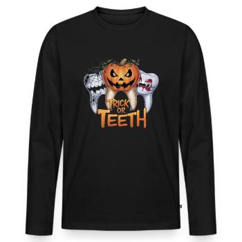 Trick Or Teeth - Halloween Design - Men's Premium Organic Long Sleeve Shirt - black - Front - Nico (187cm)