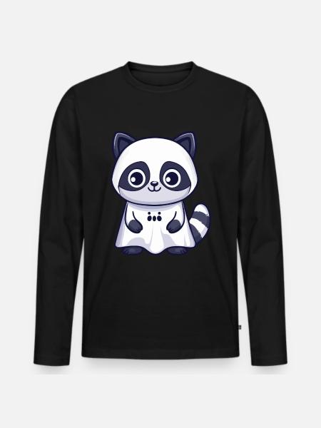 Waschbär Halloween Lustig Geist - Männer Premium Bio Langarmshirt - Schwarz
