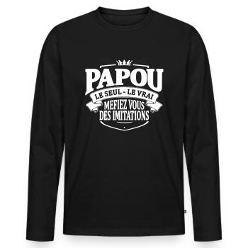 papou le seul le vrai - T-shirt manches longues Premium bio Homme - noir - Devant - Nico (187cm)