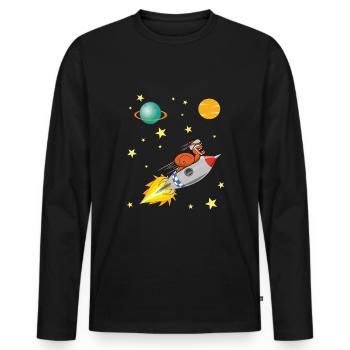 Escargot avec fusée voyageant dans l'espace - T-shirt manches longues Premium bio Homme - noir - Devant - Nico (187cm)