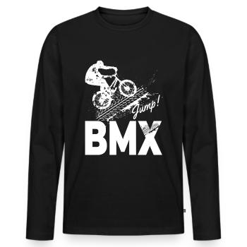 BMX jump extreme, idée cadeau papa et fils - T-shirt manches longues Premium bio Homme - noir - Devant - Nico (187cm)