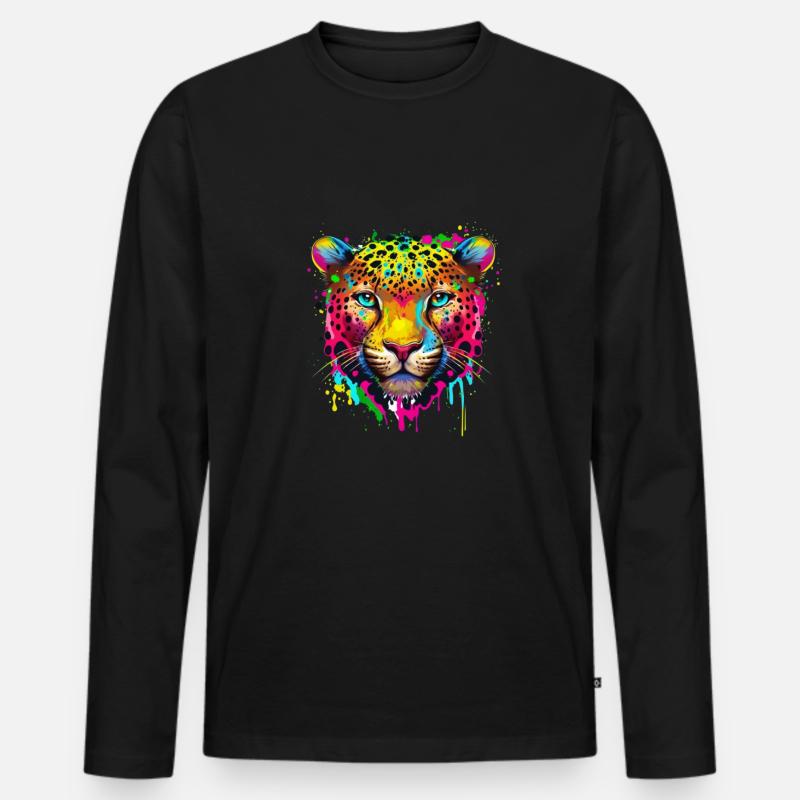 Regenbogen farbspritzer leopard gepar jaguar - Männer Premium Bio Langarmshirt - Schwarz