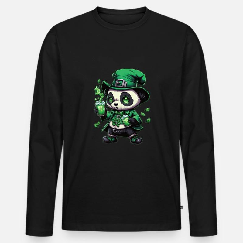 St. Patricks Day Motiv,PANDA - Männer Premium Bio Langarmshirt - Schwarz