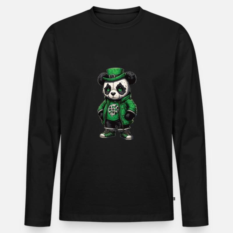 St. Patricks Day Motiv,PANDA - Männer Premium Bio Langarmshirt - Schwarz