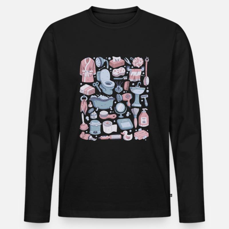 Badezimmer - Männer Premium Bio Langarmshirt - Schwarz