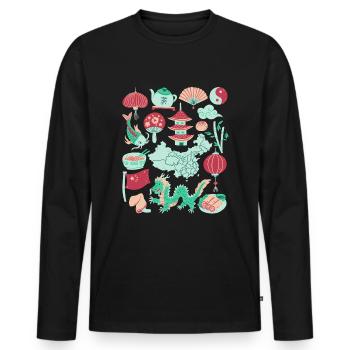 China - Men's Premium Organic Long Sleeve Shirt - black - Front - Nico (187cm)