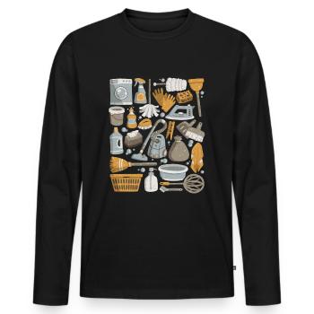 House cleaning - cleaning, mopping, cleaning - Men's Premium Organic Long Sleeve Shirt - black - Front - Nico (187cm)