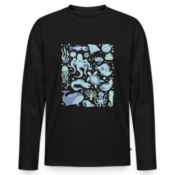 Tiefsee Fische Oktopus Anglerfisch Laternenfisch - Männer Premium Bio Langarmshirt - Schwarz - Vorne - Nico (187cm)