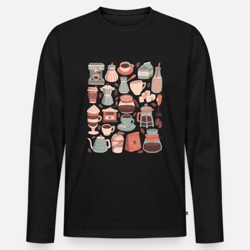 Kaffee - Männer Premium Bio Langarmshirt - Schwarz