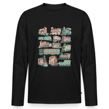 Train Doodles Locomotive Railway Locomotive Tracks Railway - Men's Premium Organic Long Sleeve Shirt - black - Front - Nico (187cm)