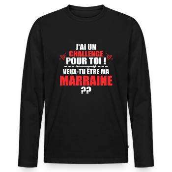 Nouveau Challenge Veux-tu être ma Marraine? - T-shirt manches longues Premium bio Homme - noir - Devant - Nico (187cm)