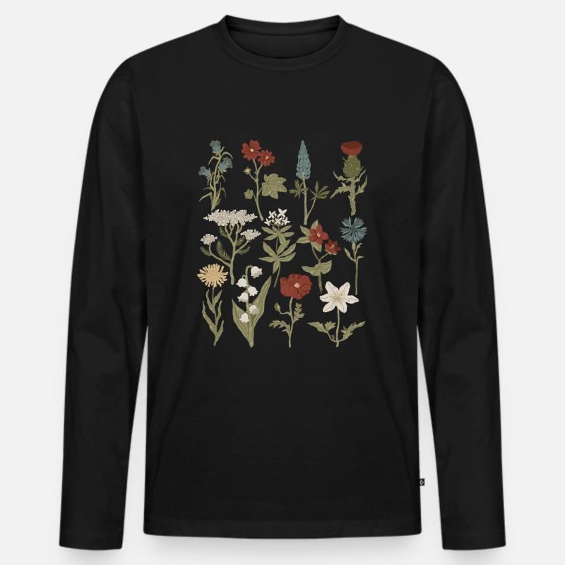 Wildblumen - Männer Premium Bio Langarmshirt - Schwarz
