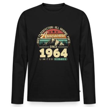 Great since 1964 - Men's Premium Organic Long Sleeve Shirt - black - Front - Nico (187cm)
