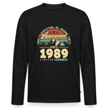 Great since 1989 - Men's Premium Organic Long Sleeve Shirt - black - Front - Nico (187cm)
