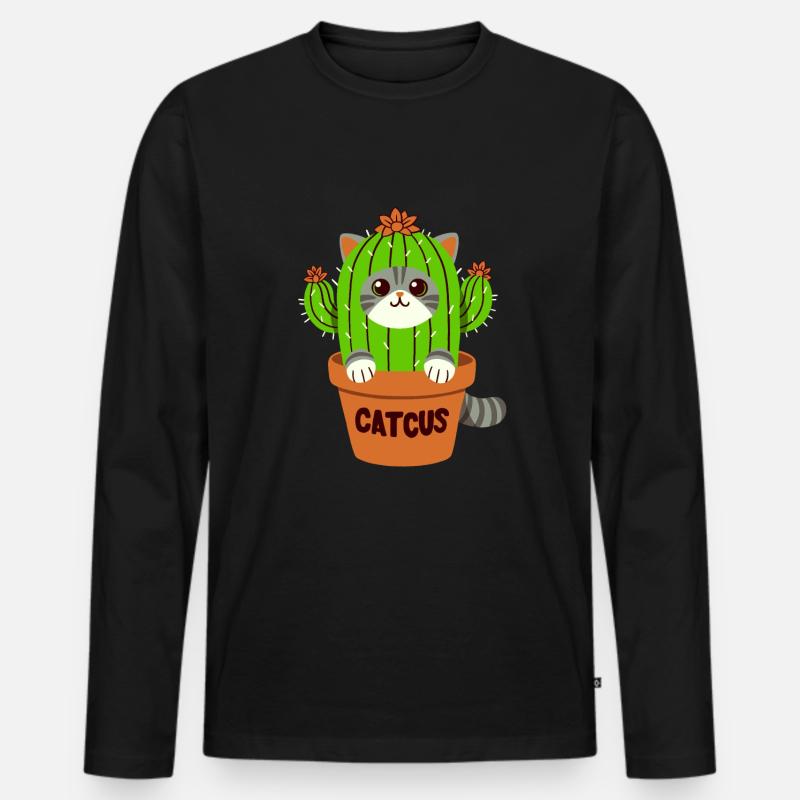 Katzen-Kaktus-Wortwitz - Catcus - Männer Premium Bio Langarmshirt - Schwarz