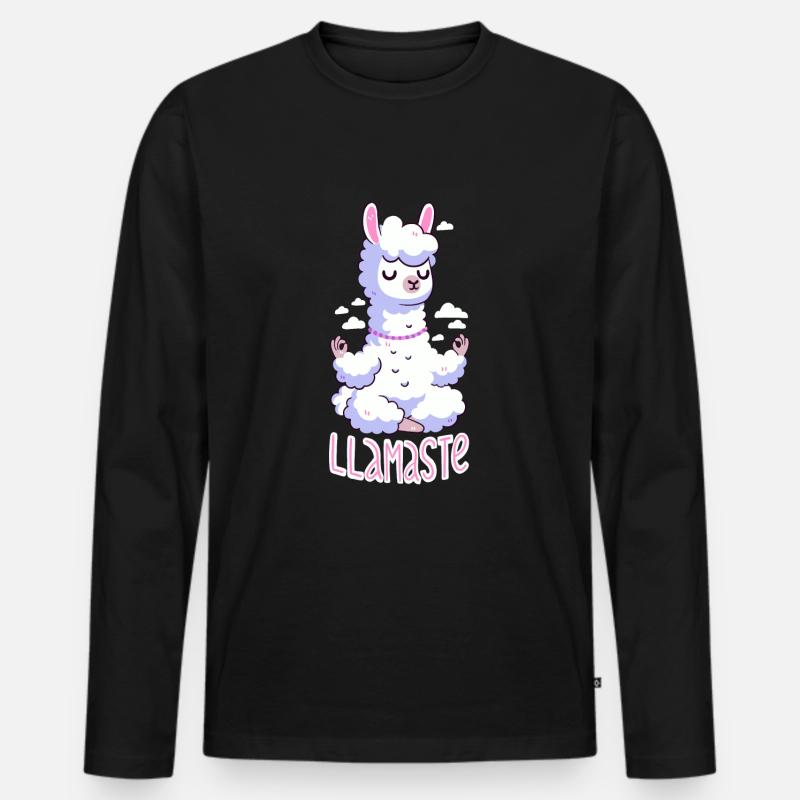 Lama meditiert - Namaste! - Männer Premium Bio Langarmshirt - Schwarz