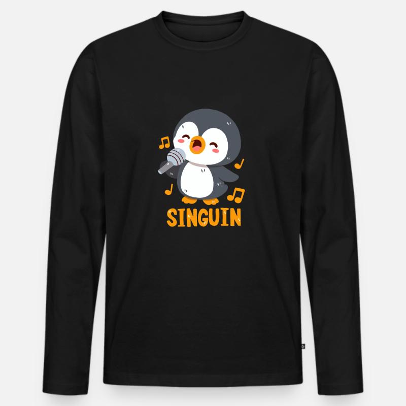 Singender Pinguin: Singuin - Männer Premium Bio Langarmshirt - Schwarz