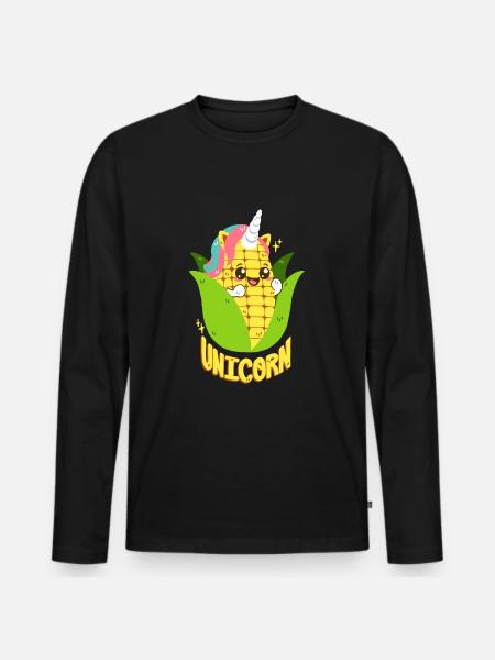 Einhorn-Maiskolben - Männer Premium Bio Langarmshirt - Schwarz