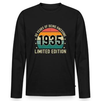 90 ans d’être génial 1935 Édition limitée - T-shirt manches longues Premium bio Homme - noir - Devant - Nico (187cm)