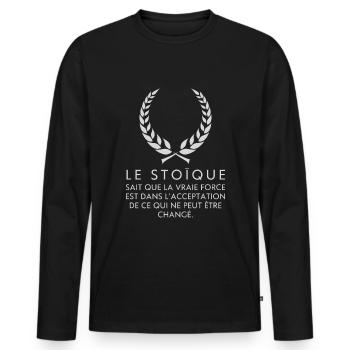 le stoïque sait que la vraie force - T-shirt manches longues Premium bio Homme - noir - Devant - Nico (187cm)