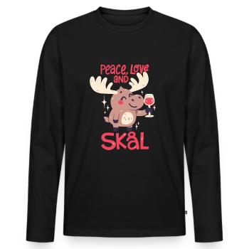 Frieden, Liebe und Skal (Prost) - Männer Premium Bio Langarmshirt - Schwarz - Vorne - Nico (187cm)
