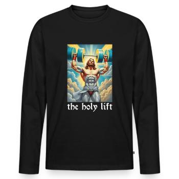Jésus Gym fitness musculation Église chrétienne - T-shirt manches longues Premium bio Homme - noir - Devant - Nico (187cm)