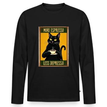 More Espresso Less Depresso Cat Cat Lover - Men's Premium Organic Long Sleeve Shirt - black - Front - Nico (187cm)