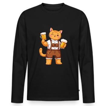 Katze mit Bier Katzenliebhaber Volksfest - Männer Premium Bio Langarmshirt - Schwarz - Vorne - Nico (187cm)