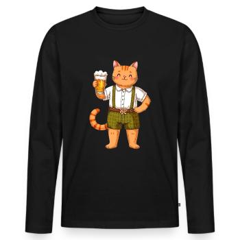 Katze mit Bier Katzenliebhaber Lederhose Bier - Männer Premium Bio Langarmshirt - Schwarz - Vorne - Nico (187cm)
