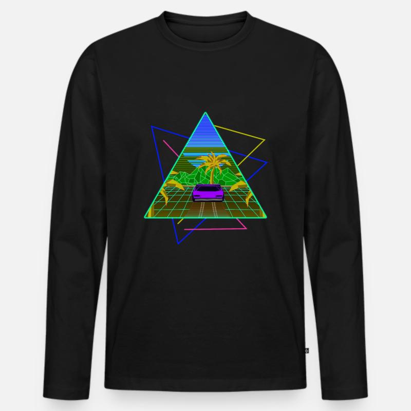 Vaporwave Neon Palmen - Männer Premium Bio Langarmshirt - Schwarz