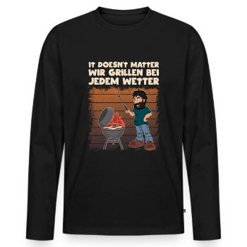 Grillen Bei Jedem Wetter - Männer Premium Bio Langarmshirt - Schwarz - Vorne - Nico (187cm)