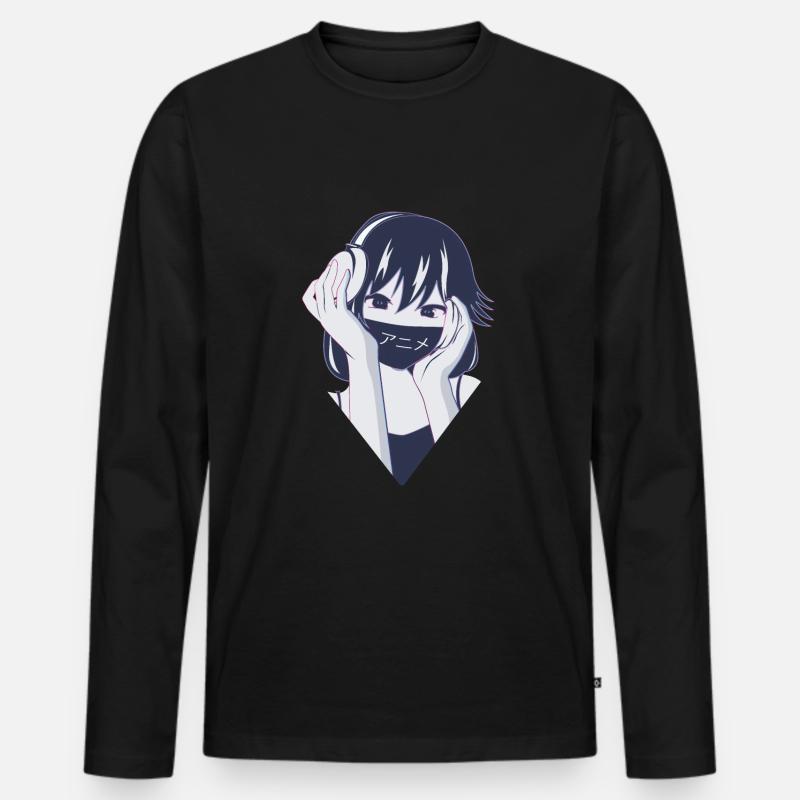 Retro Anime - Männer Premium Bio Langarmshirt - Schwarz