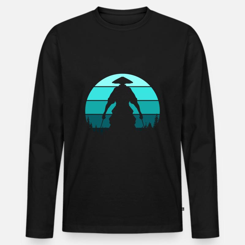 Samurai Silhouette - Männer Premium Bio Langarmshirt - Schwarz