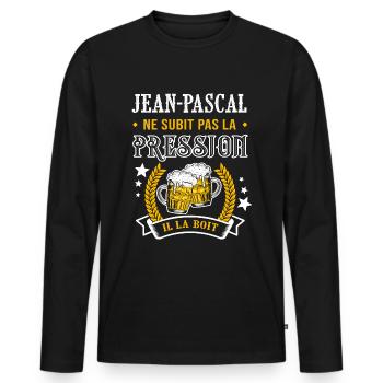 Jean-Pascal bière cadeau jean pascal fêtes - T-shirt manches longues Premium bio Homme - noir - Devant - Nico (187cm)