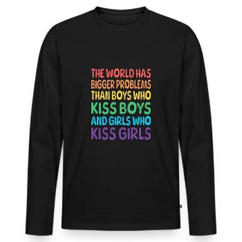 the world has bigger problems - Männer Premium Bio Langarmshirt - Schwarz - Vorne - Nico (187cm)