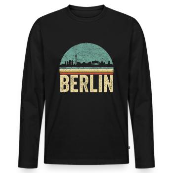 Retro Berlin Deutsche Hauptstadt Skyline 80er Jahre - Männer Premium Bio Langarmshirt - Schwarz - Vorne - Nico (187cm)