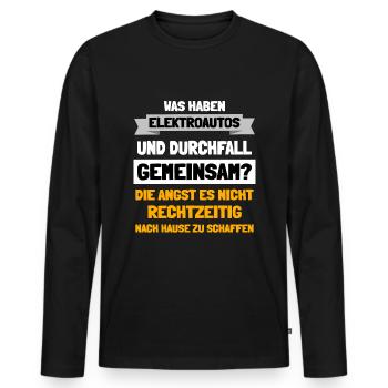 Was haben Elektroautos und Durchfall gemeinsam - Männer Premium Bio Langarmshirt - Schwarz - Vorne - Nico (187cm)